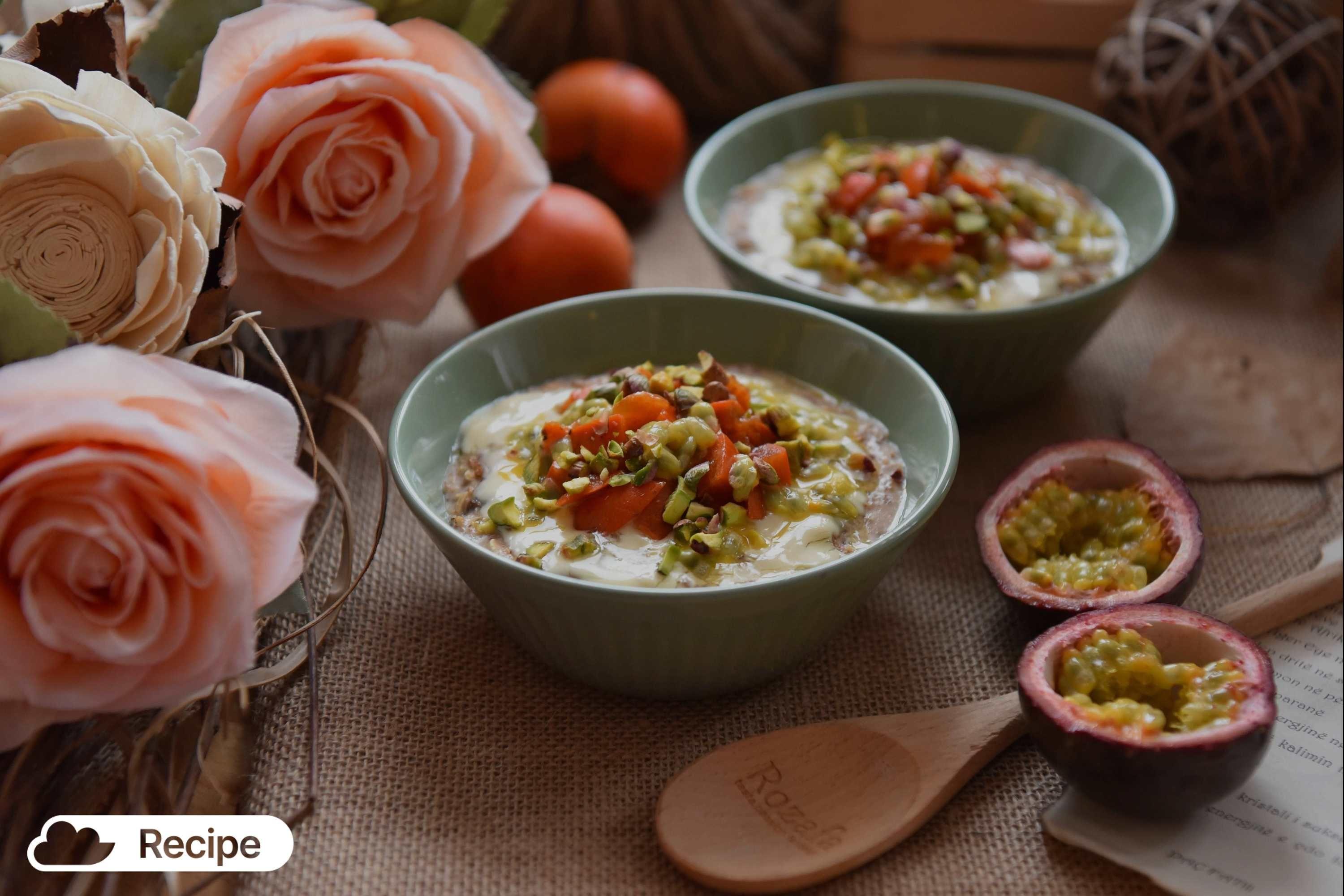 Breakfast Onboard - Oatmeal with Persimmons and Passion Fruit
